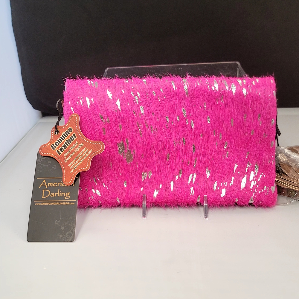 American Darling Pink and Silver Clutch with Glossy Finish